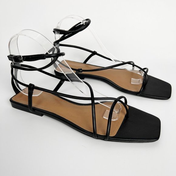 Who What Wear Zander Strappy Square Toe Sandals Blogger Favorite Flat Ankle Wrap - Picture 4 of 11